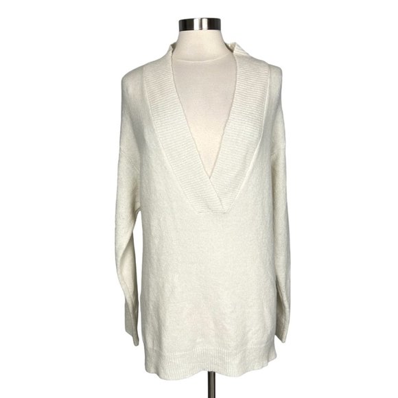 RDI Womens Pearl Essence V Neck Sweater Off White Oversized Tunic size Medium - Picture 2 of 14